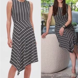 Banana Republic Factory Fit and Flare Dress Stripe Asymmetrical Sz M NWT